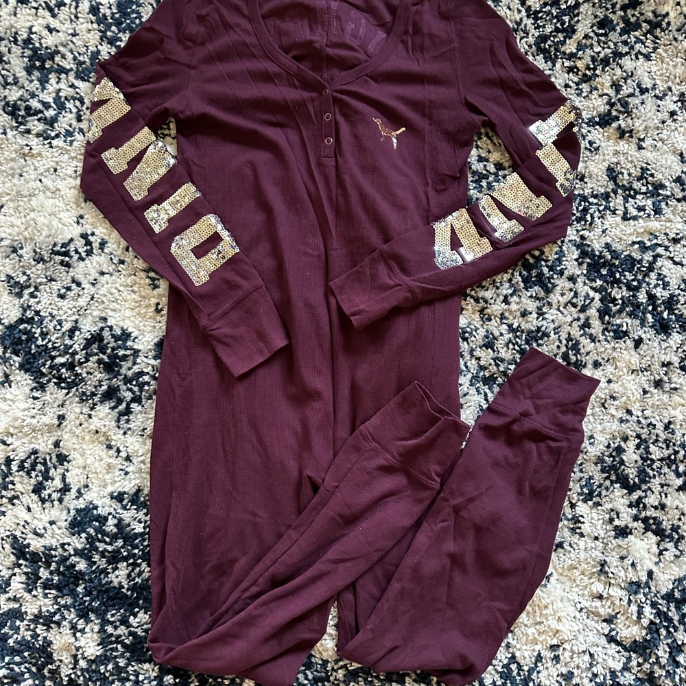 Victoria's Secret Pink Bling Maroon Onesie - Picture 2 of 13